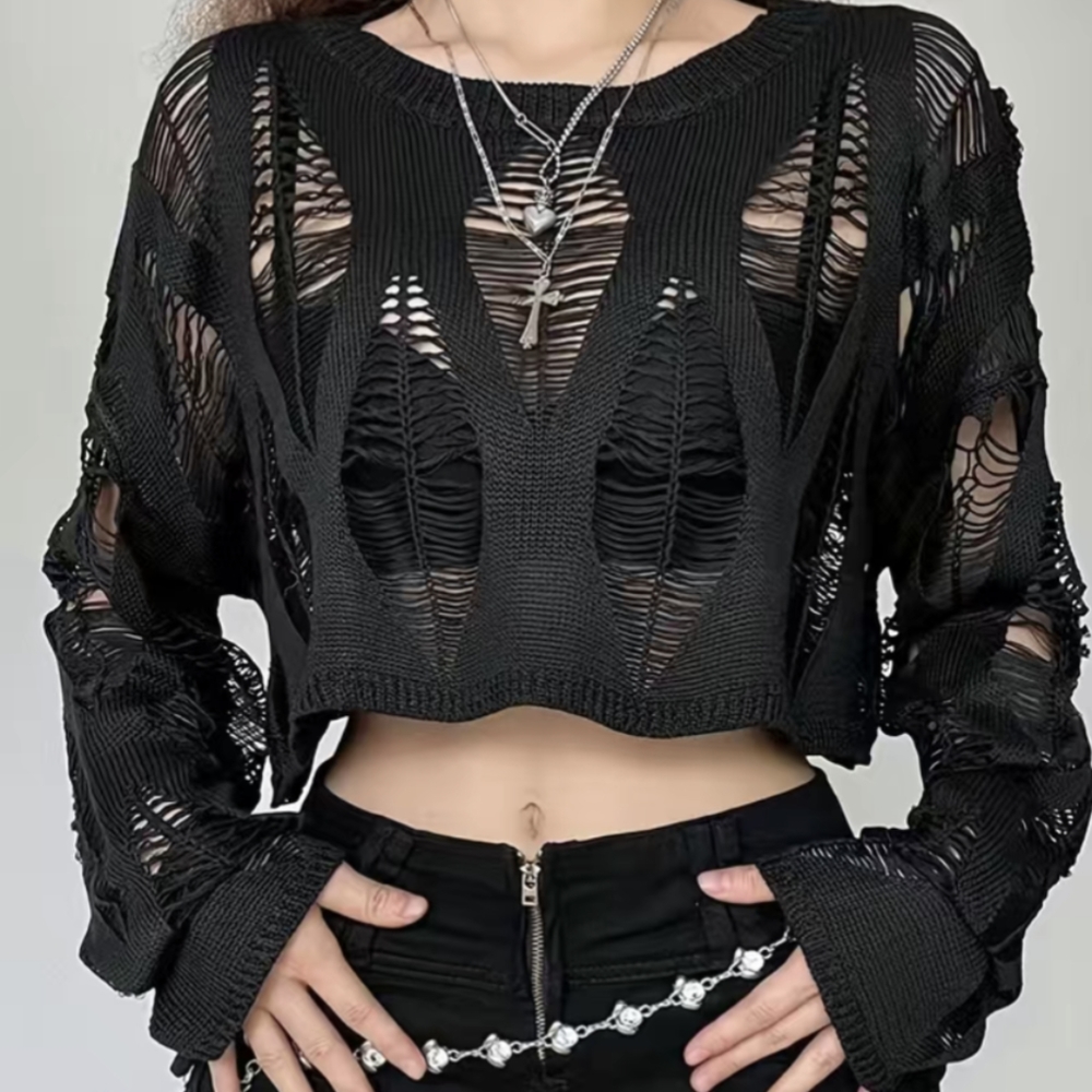 XL shein solid cut out crop knitted sweater